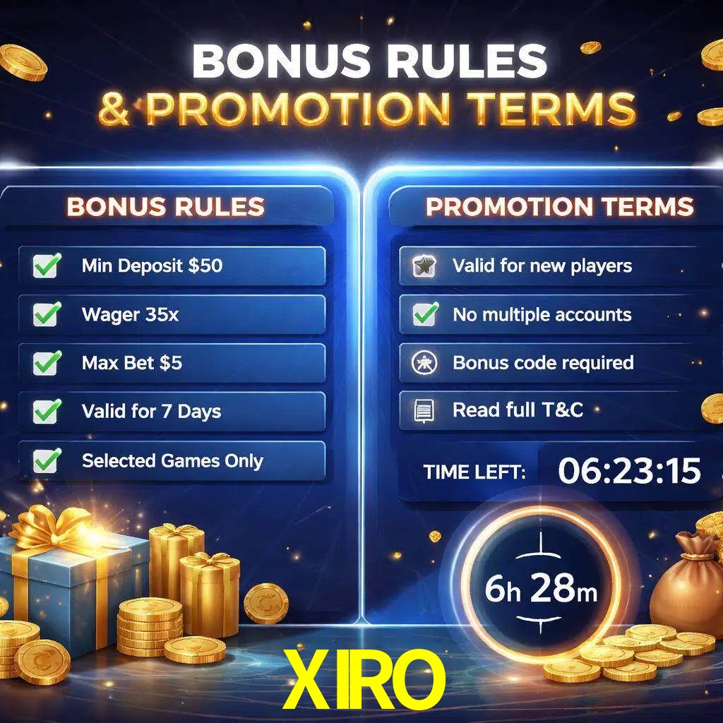 Reglas de promoción XIRO y condiciones de bonos explicadas visualmente