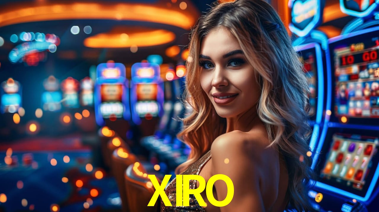 Una escena digital vívida inspirada en casino con XIRO mostrado prominentemente, luces brillantes, fichas, cartas y acentos dorados.