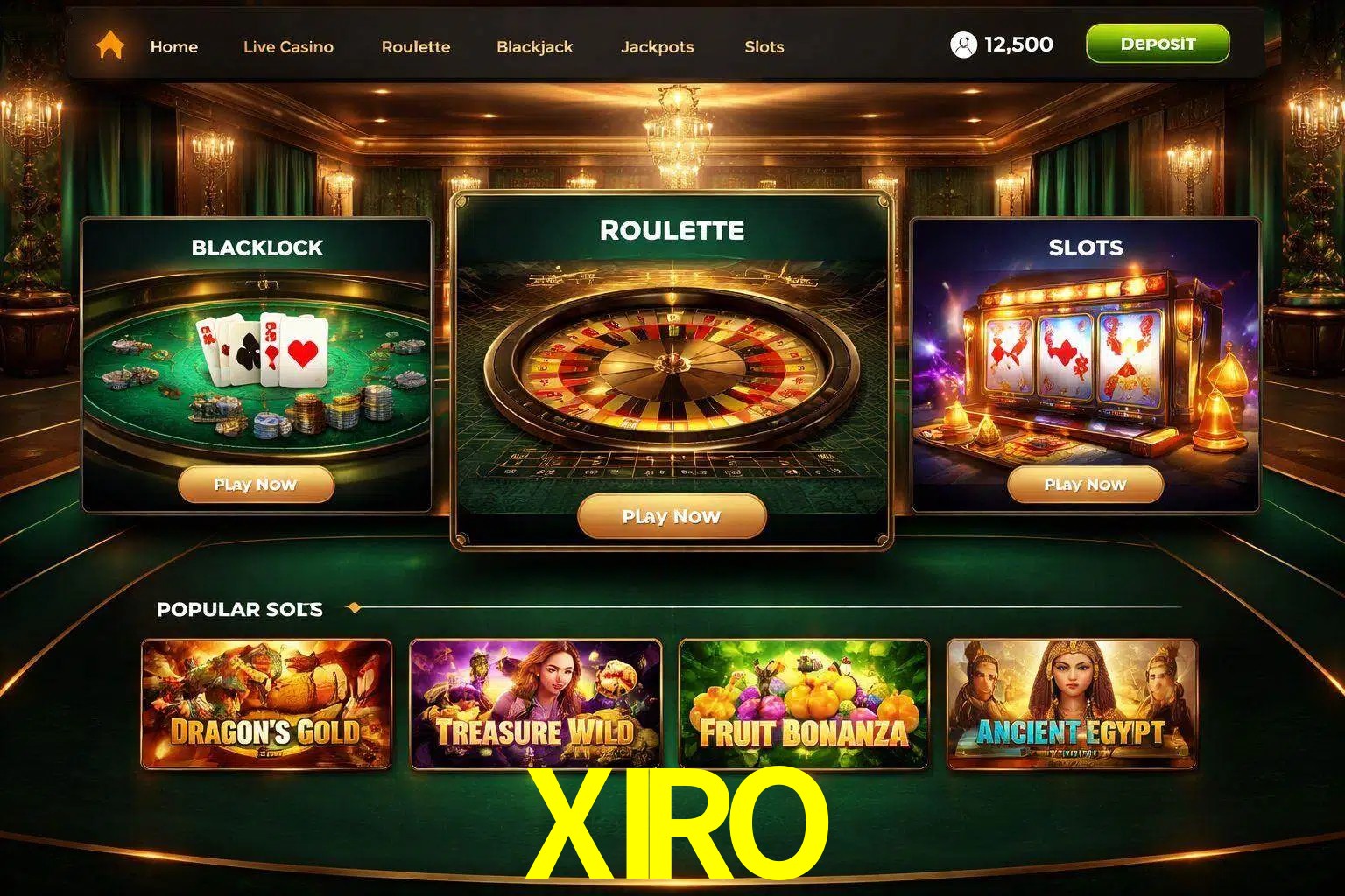 Vista de la plataforma XIRO Casino mostrando categorías organizadas de juegos en línea